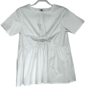POL White Cotton Pullover Babydoll Small Scoop Neck Short Sleeve Womens